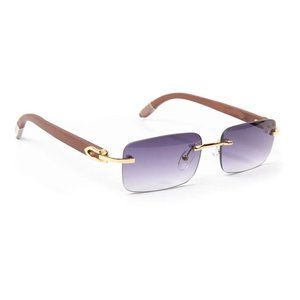 Vintage Men's Purple Smoke Tint Rimless Gold Frame Hip Hop Sunglasses